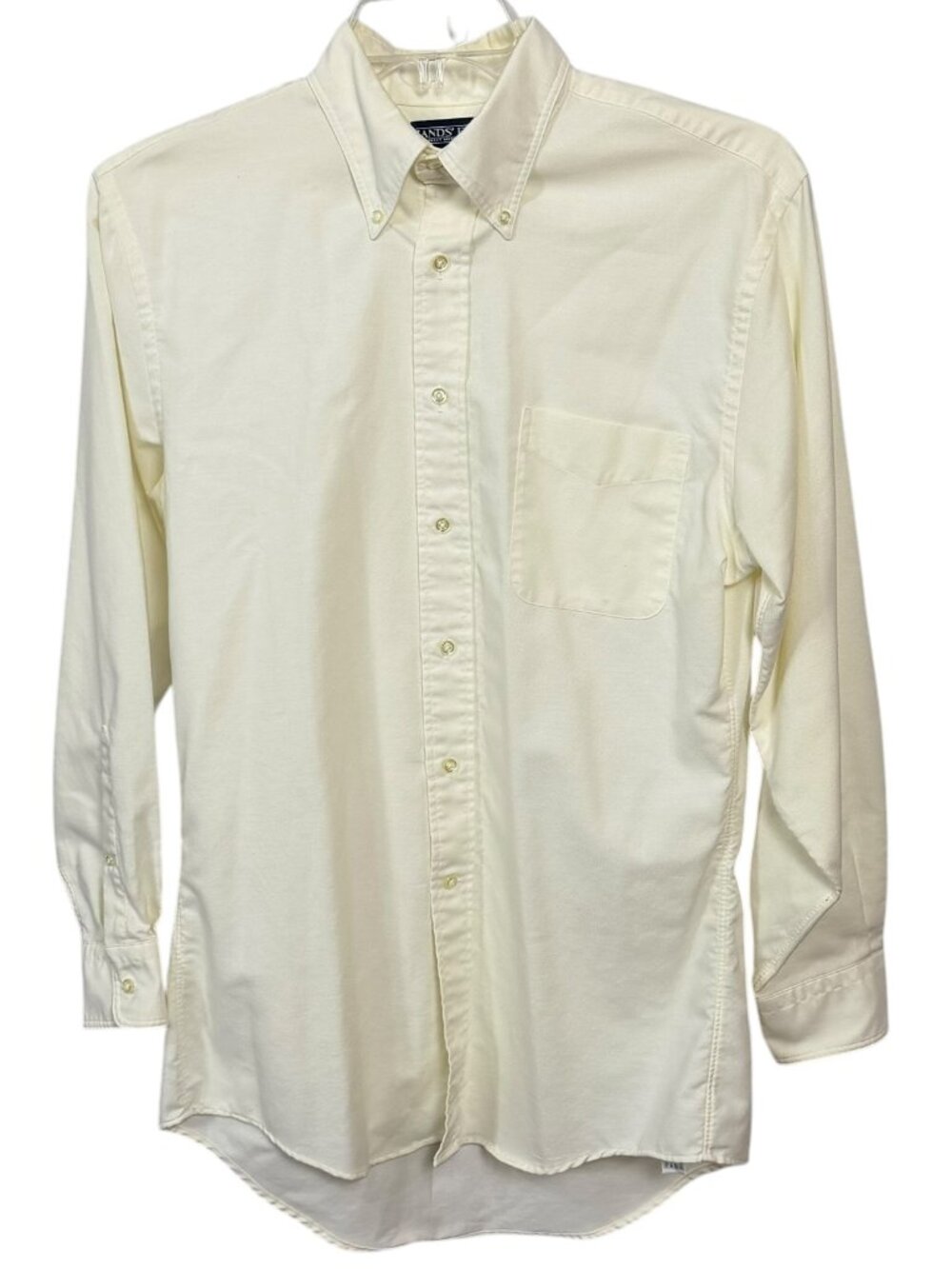 Lands' End Men's Dress Shirt 15.5/33 Trim Fit Yellow Button Up Long Sleeve